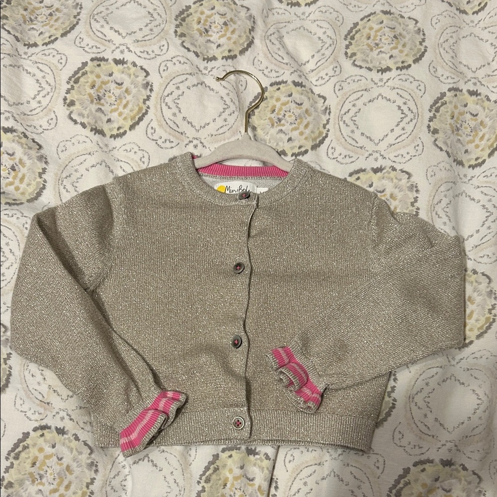 Mini Boden Metallic Cardigan with Pink Accents